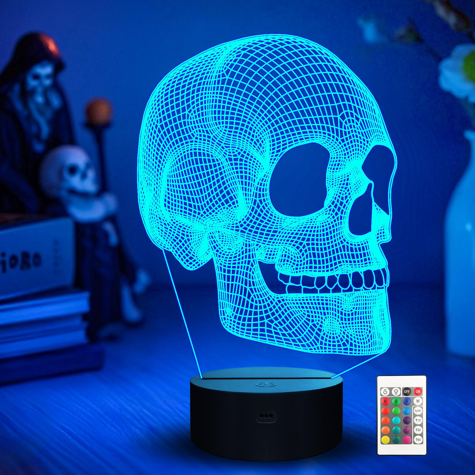 Ammonite Skull Night Light for Kids, 3D Illusion Lamp LED Desk